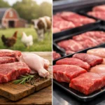 Rozdiel farmárske a obchodné mäso